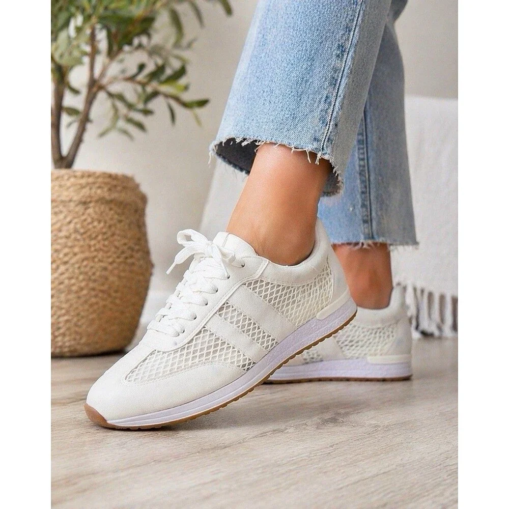 Dolce Vita Jammy Sneaker Womens 7.5 White Mesh Lace Up Casual Comfort Shoe